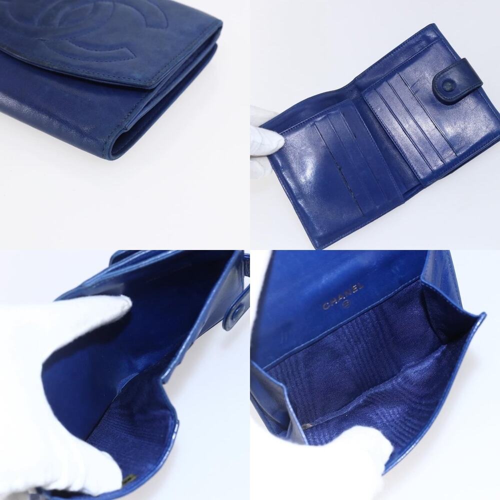 Chanel Bifold Wallet Lamb Skin Blue CC - Picture 4 of 6